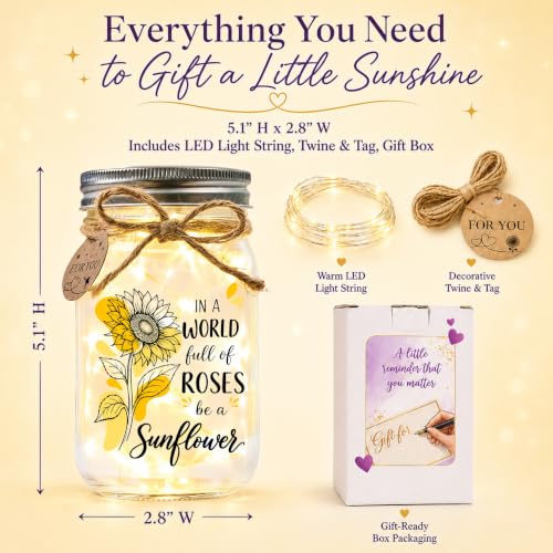 Sunflower Gifts for Women, Birthday Mason Jar Night Light