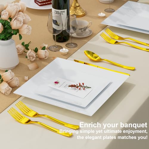 White Square Disposable Plastic Plates 100 Pack - Food Grade, Heavy Duty, Party Use