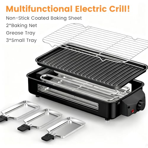 Black 1700W 2-in-1 Smokeless Indoor Grill & Griddle for Kitchen