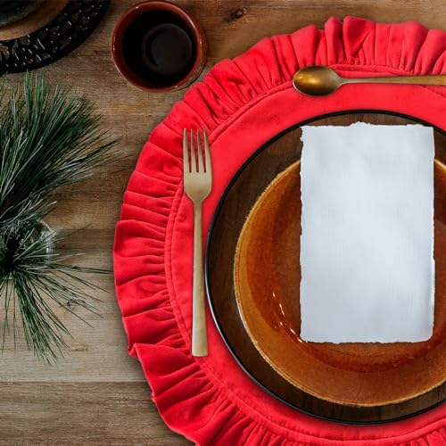 15 Inch Velvet Ruffle Placemat Set of 4, Red - Non-Slip Washable Dining Table Decor
