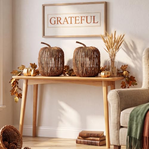 Artificial Wicker Pumpkin Decor Set - 12 x 10 Inches Farmhouse Fall Decor (2 Pieces)