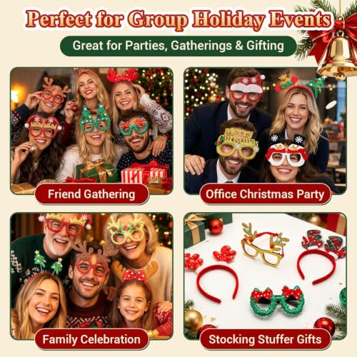 Christmas Glasses and Headbands Set - Holiday Party Accessories, 28 Pieces