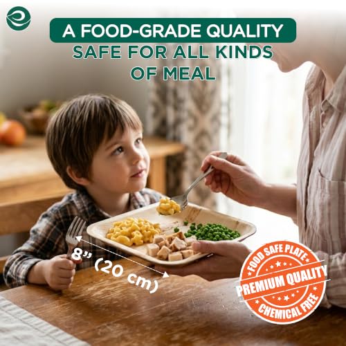 Disposable Bamboo Square Plates 8 Inch - Eco-Friendly Bulk Pack of 200