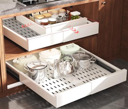 Pull Out Cabinet Organizer 4-Side Expandable White 13-21W x 17-24D 2 Pack