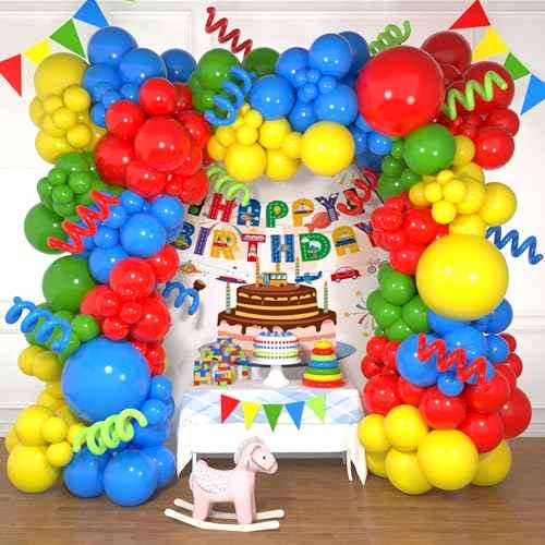 Rainbow Balloon Garland Arch Kit with 162pcs Yellow Blue Red Green Balloons and Long Balloons for Christmas Candyland Birthday Party Decorations