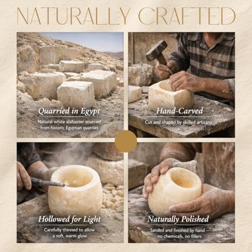 CraftsOfEgypt Large Alabaster Candle Holder - Natural Stone Tealight & Votive Decor