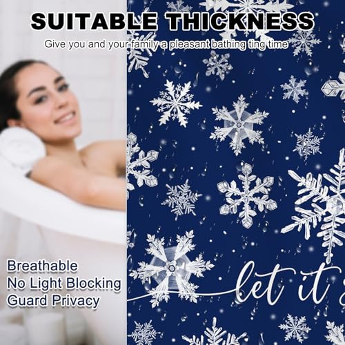 Blue Christmas Snowflake Shower Curtain Winter Snowflake Decorations Shower Curtain for Bath Snow Christmas Holidays Bathroom Decor Waterproof Fabric Shower Curtain with 12 Hooks (BLUE, 72''x 72'')