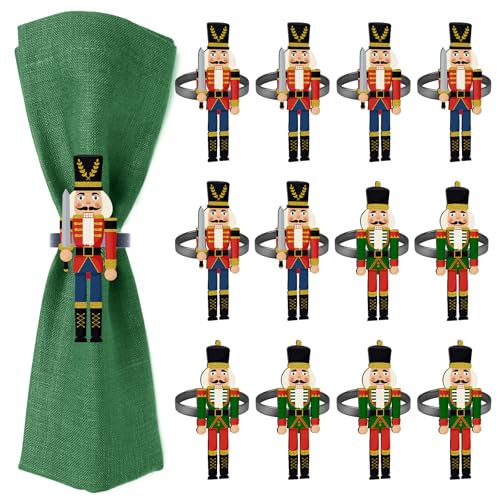 Nutcracker 12-Pack Christmas Napkin Rings - Metal Napkin Holders, Holiday Baroque Style (2 styles, 6 each) - EYNDYN