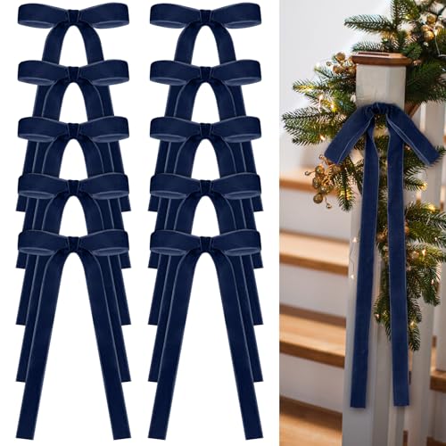 Glitinsel 24 Pcs Navy Blue Velvet Christmas Tree Bows 9x13" Holiday Decor