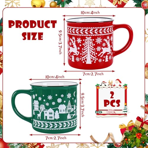 Christmas Enamel Mug Set – 15oz Holiday Coffee Cups with Red & Green Designs