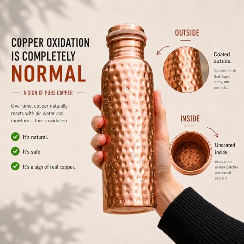 Copper Water Bottle - 34 Oz Extra Large Hammered Pure Copper Vessel for Drinking - Kosdeg