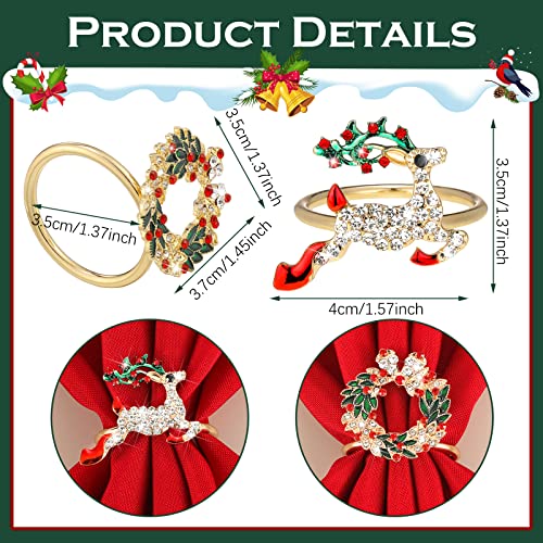 EBOOT Christmas Napkin Rings Set with Elk & Bell Designs, Red Cloth, 16 pcs