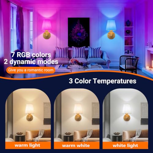 YHCDLAMP Bronze Peel & Stick Wall Sconces Set of 2, Battery Operated RGB Lighting