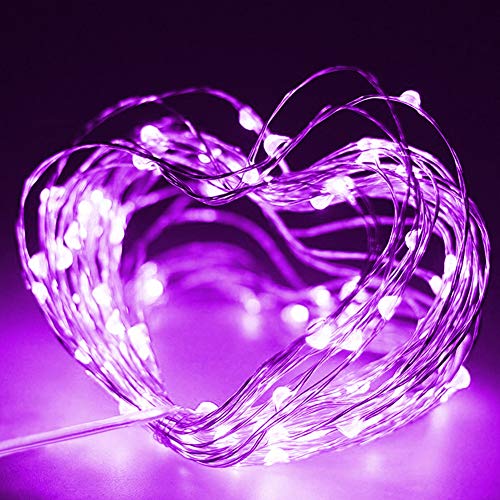 Purple Halloween Fairy Lights 66 ft 200 LED 2 Pack with Remote & Waterproof Battery Boxes