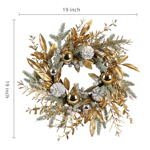 Zavothy 19-Inch Christmas Wreath with Warm Lights, Balls, Pine Cones & Berries - Variation 2