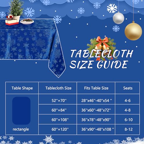 Tegeme Blue Snowflake Tablecloth 60x120 Inches Winter Holiday Decor