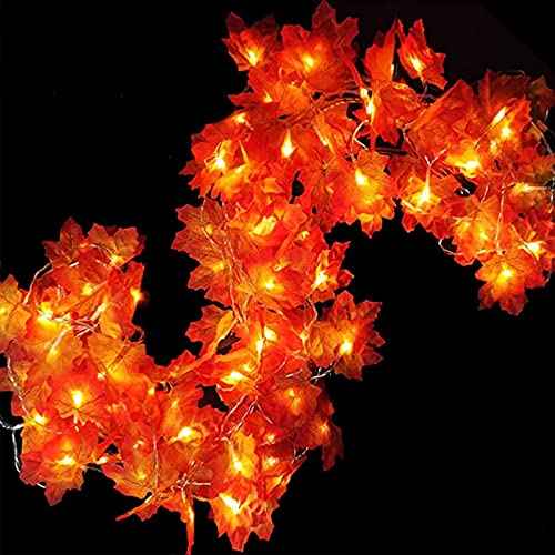 [Timer] Fall Garland with Lights Fall Decor 16.4 Ft 40 LED Enlarged Maple Leafed Fall String Lights Battery Operated Waterproof Thanksgiving Lights Autumn Fall Decorations for Home Indoor Outdoor