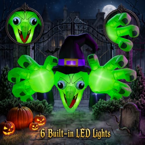 Giant Claw Witch Inflatable Halloween Decoration - 6FT Outdoor Creepy Yard Decor with LED Lights