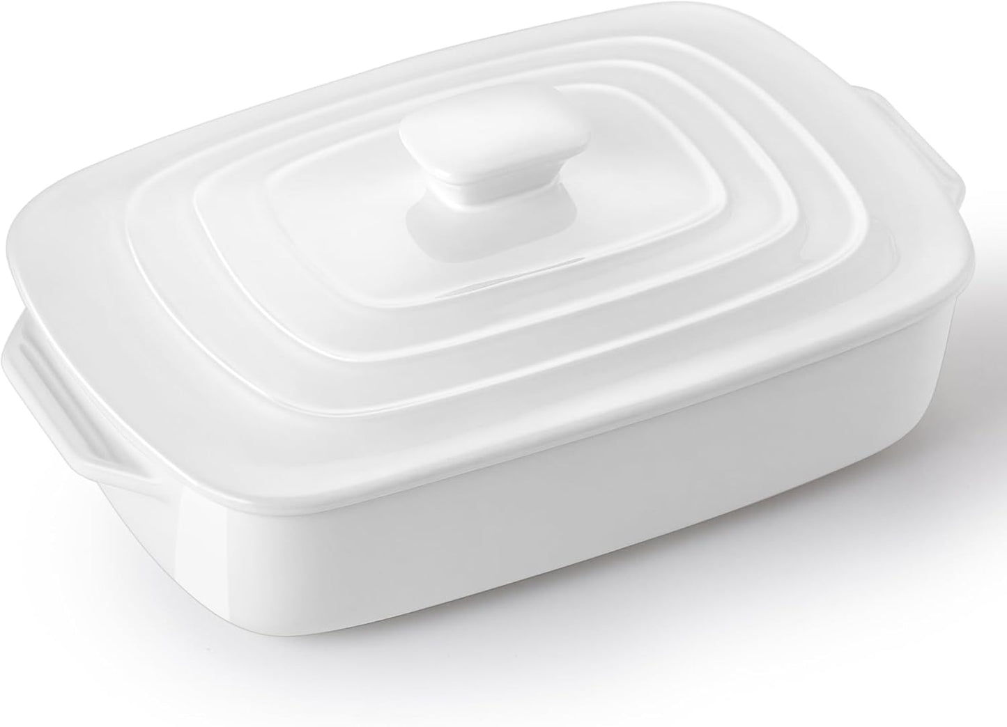 Large Ceramic Casserole Dish - 4.0 Quart Stoneware Baking Dish with Lid | Deep 9x13 Inch Lasagna Pan in White