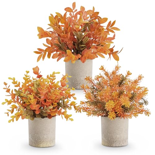 Der Rose 3 Pack Fall Faux Orange Plants for Autumn Table Decor