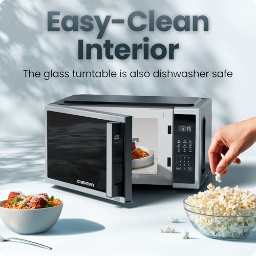 Chefman Compact Countertop Microwave 0.7 Cu Ft - Stainless Steel, 700W