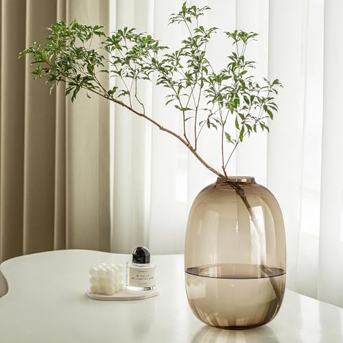 GeLive Brown Glass Vase - Round Flower Bottle for Centerpieces & Home Decor
