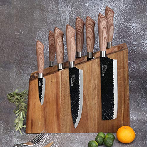 Brown Magnetic Knife Holder Block - Double-Sided Wooden Kitchen Rack with Strong Magnets