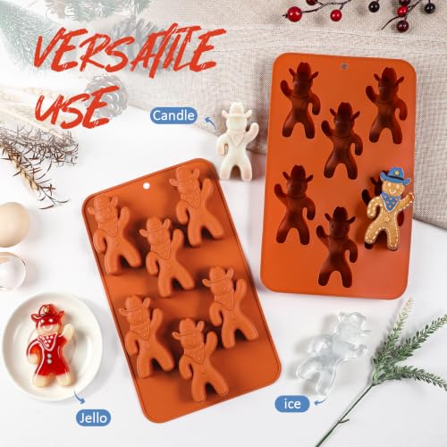 Webake Cowboy Gingerbread Man Silicone Mold 2Pcs - Nonstick Christmas Cake, Cookie, Soap & Craft Molds
