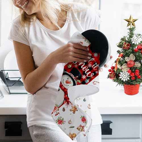 Christmas Kitchen Towels, Merry Christmas Tree Towels Set of 2, Farmhouse Snowman Let It Snow Dish Hand Towels with Red Black Buffalo Plaid, Winter Decorations for Home, 18x26 Inches