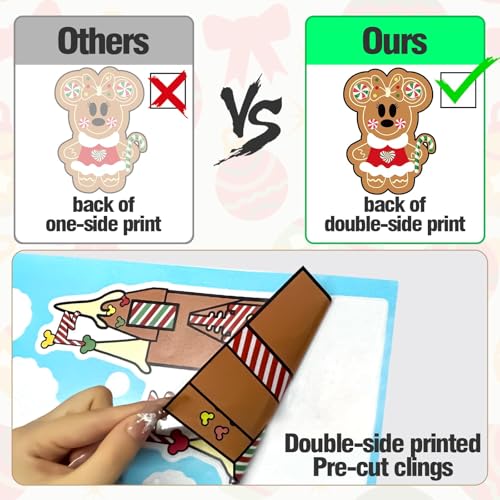 MAXDUCK Red Christmas Gingerbread Window Clings - 12 Sheet Reusable PVC Décor for Windows/Mirrors