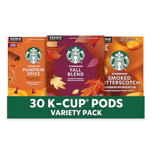 Starbucks Fall Coffee Bundle - Pumpkin Spice, Smoked Butterscotch & Medium Roast K-Cups, 30 Pods