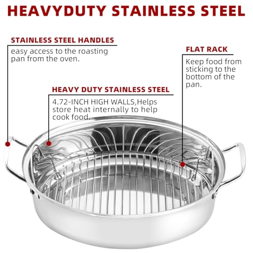 22-Inch Stainless Steel Roasting Pan with Rack and Lid for Turkey & Large Meals