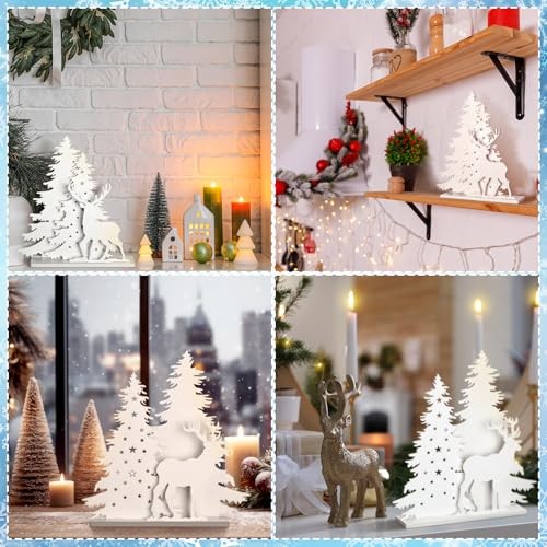 Wooden Christmas Tree and Reindeer Tabletop Decor with Lights - Rustic Holiday Home Decor