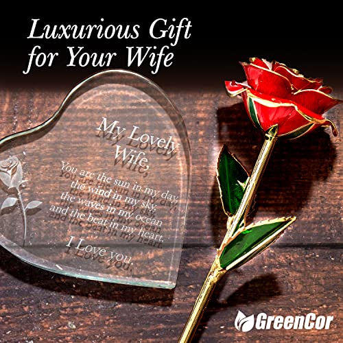 Wife Gift Valentine's Day Wooden Gift Set with Engraved Heart & Gold Dipped Rose - Wife Variation