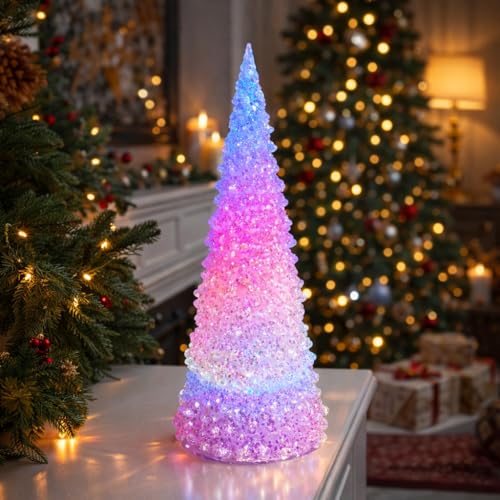 12.5-Inch Color Changing LED Acrylic Tree Decor - Battery Operated Holiday Tabletop Accent