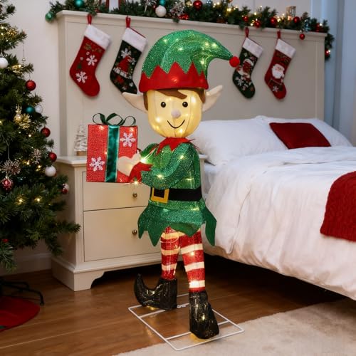 Lighted Christmas Elf Yard Decor - 38-Inch Outdoor Holiday Garden Statue