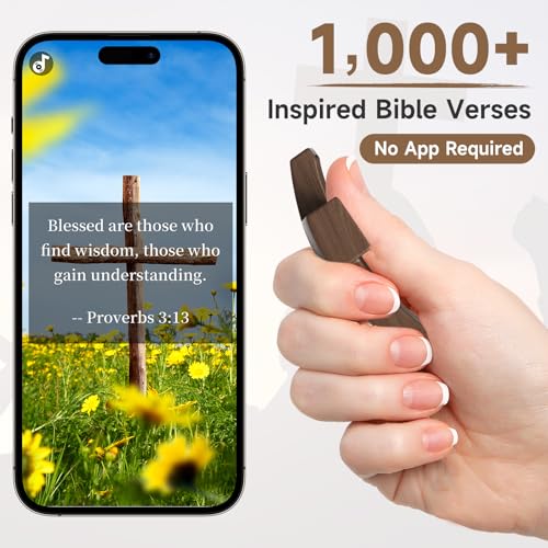 Walnut Wooden Cross Fidget - Touch to Read Bible Verse via Phone - Pocket Cross for Christians, Small Wooden Crosses for Baptism, Confirmation, Easter, Christmas