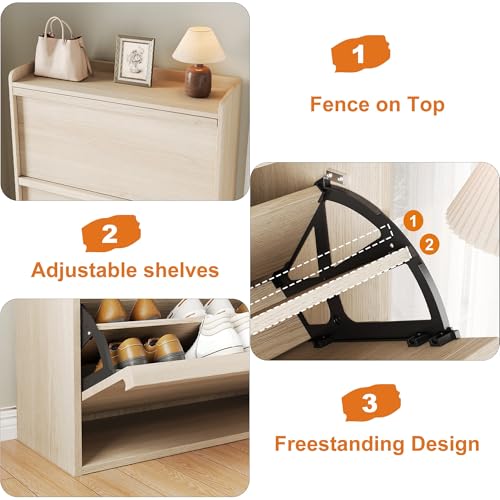 GarveeHome Shoe Cabinet with 3 Flip Drawers, Wooden Organizer
