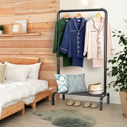 30-Inch Narrow Freestanding Garment Rack with Shelves - Black, Space-Saving Closet Organizer