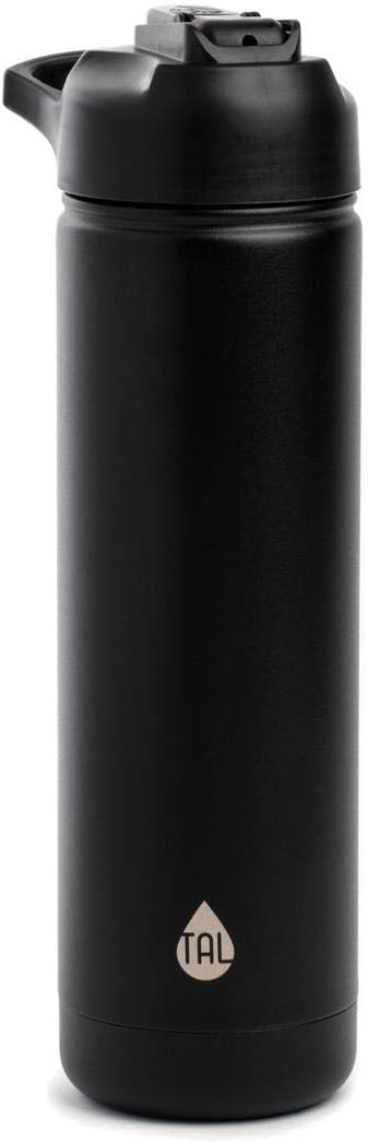 Tal Water Bottle - Double Wall Insulated Stainless Steel - 26oz - Sleek Black Design