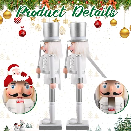 Huwena 2 Pcs Silver King & Soldier Nutcracker Christmas Decor Set