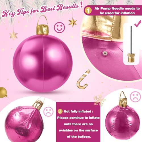 Jetec 17in Christmas Inflatable Ball Ornament - Pink, Glitter Cloth Cover
