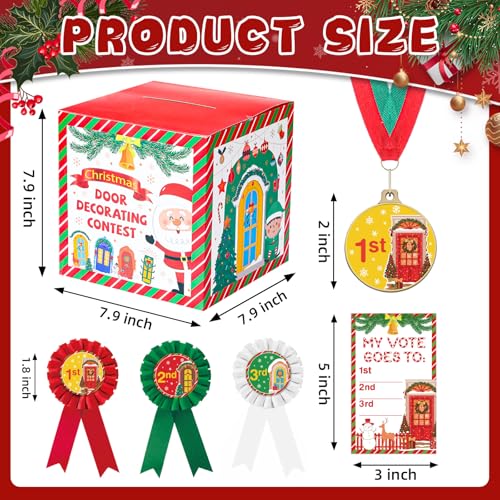 Cunno Red Christmas Door Decorating Contest Kit with Voting Box & Medals