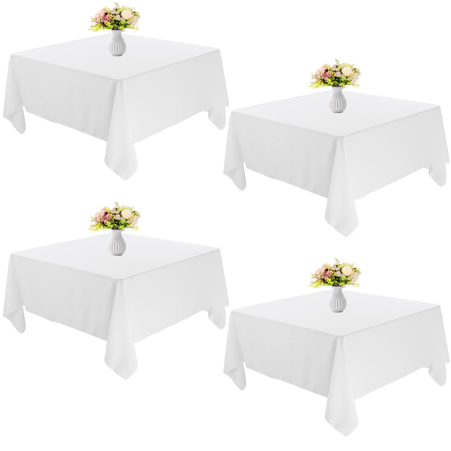 JALANCY 4 Pack Square Table Cloth 52x52 Inch White Tablecloth Machine Washable Fabric Polyester Table Cover for Dining, Buffet Parties, Picnic, Events, Weddings and Restaurants（White）
