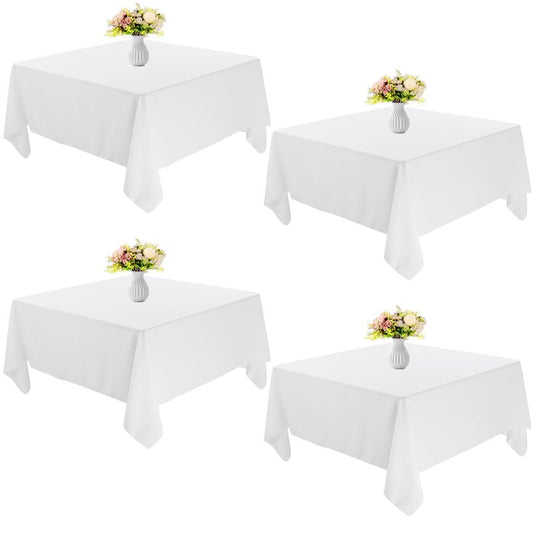 JALANCY 4 Pack Square Table Cloth 52x52 Inch White Tablecloth Machine Washable Fabric Polyester Table Cover for Dining, Buffet Parties, Picnic, Events, Weddings and Restaurants（White）