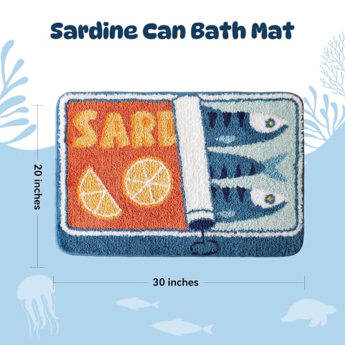 TRUEDAYS Blue Sardine Bath Mat 20x30 Inch Non-Slip Microfiber Rug