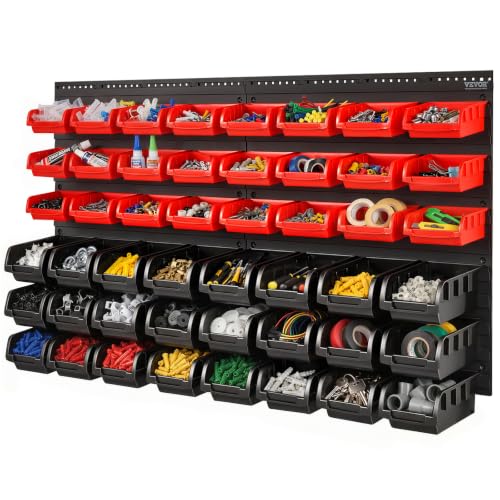 48-Bin Wall Mounted Storage Organizer for Garage and Workshop - Stackable Parts Rack