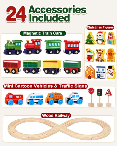 Red-Train Advent Calendar 2026 for Kids Wooden Magnetic Train Set with Tracks