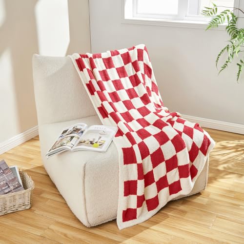 CozeCube Reversible Checkered Knit Throw Blanket 50x60in Christmas Red