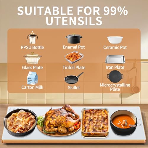White 40x12 Inch Electric Warming Tray Tempered Glass Food Warmer